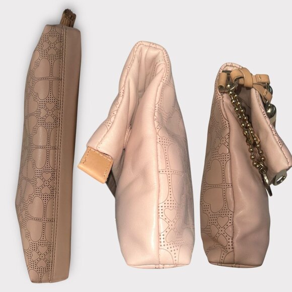 Folli Follie Purse Pink Leather Perforated Heart Etched Folding Clutch Greece - Picture 5 of 11